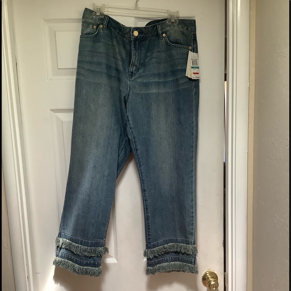NWTS MIchael Kors nice blue Jeans with fringe. Size 16 front and back pockets
